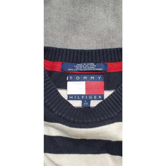 Tommy Hilfiger SZ L Jumper Sweater Men's Red Striped Knit Long Sleeve C19-18 - Picture 5 of 8